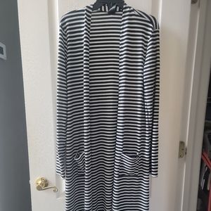 Agnes & Dora extra long black striped open front cardigan